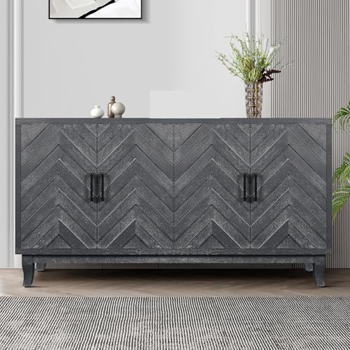 Modern Vintage Buffet Cabinet, Lacquered Accent Storage, 4-Door Sideboard for Living Room, Stylish Furniture, Mid-Century Design, Home Decor Solution