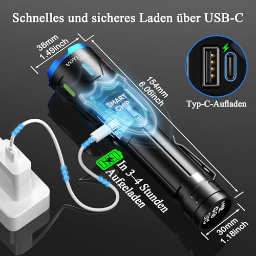 Voylite Taschenlampe LED Aufladbar 1000000 Lumen Extrem Helle – Ansicht 4