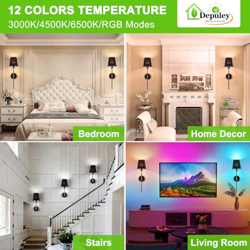 Image of Depuley Battery Operated Wall Sconce: 24 inch Set of 2 Wireless Wall Lights with Remote for Bedroom - Rechargeable 15 Colors Black Wall Lamp for Living Room Hallway Home Decor