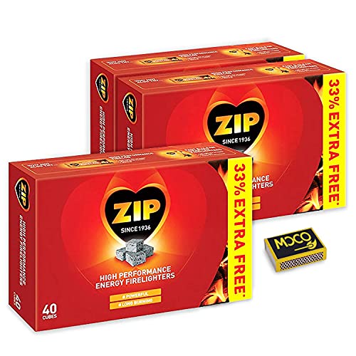 ZIP High Performance Fire Lighters- Powerful & Reliable Fire Starter for Open Fires- Eco Fire Cube for BBQs Stoves & Burners- (3 Pack X 40 Cubes)
