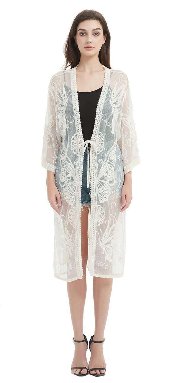 marysgiftBeach Cover Up Kimonos for Women Sexy Hollow Out Perspective Beachwear Lace Open Front Cardigan UK 6-20