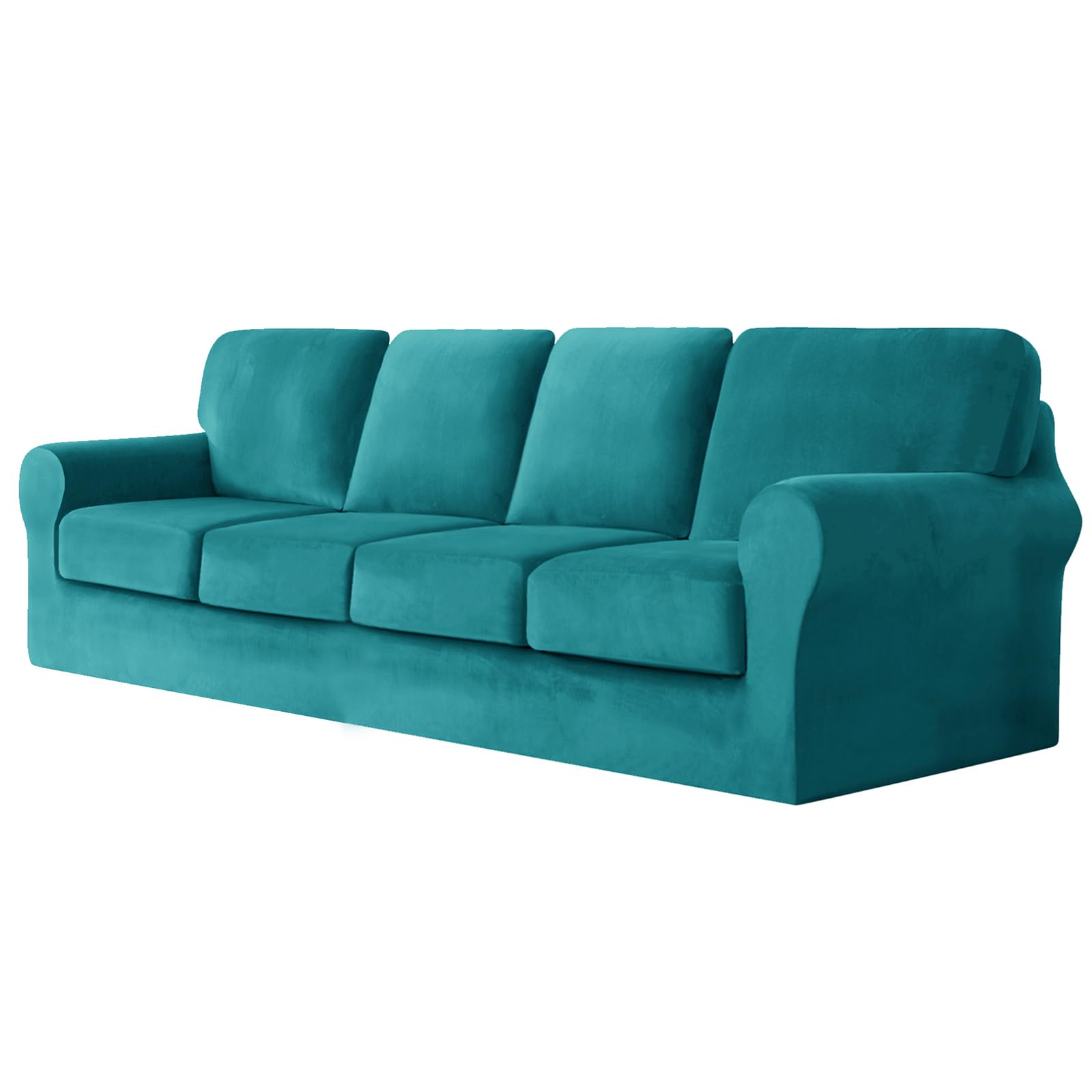 SYLC Sofa Cover with Separate Seat Cushions and Backrests Stretch Velvet Sofa Slipcover Couch Covers Furniture Protector Split Combined (Teal,Large 4 Seat Set 9 PCS)