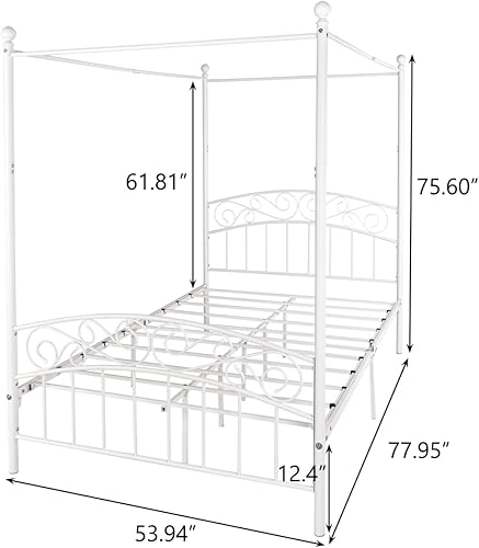 Miniatura 2 de Marco de cama de metal tamaño Queen, cama con dosel con cabecera vintage y patas de apoyo central, marco de cama negro, capacidad de 500 libras