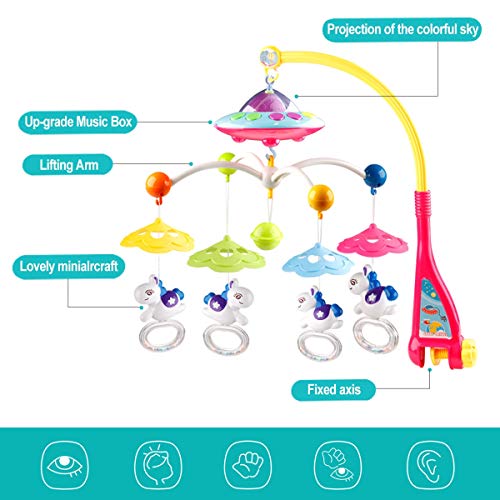 BOBXIN Baby Musical Crib Mobile with Projector,Light and 108 Melodies Music Box,Remote Control and Hanging Rattles Rotating,Gift for Newborn(with Bibs) - Thumbnail 4