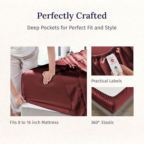 California Design Den Deep Pocket King Sheet Set - Luxury 600 Thread Count Bed Sheets 100% Cotton Sateen, Cooling King Size Sheets Set, Hotel-Quality, Better Than Egyptian Cotton Sheets - Brick Red