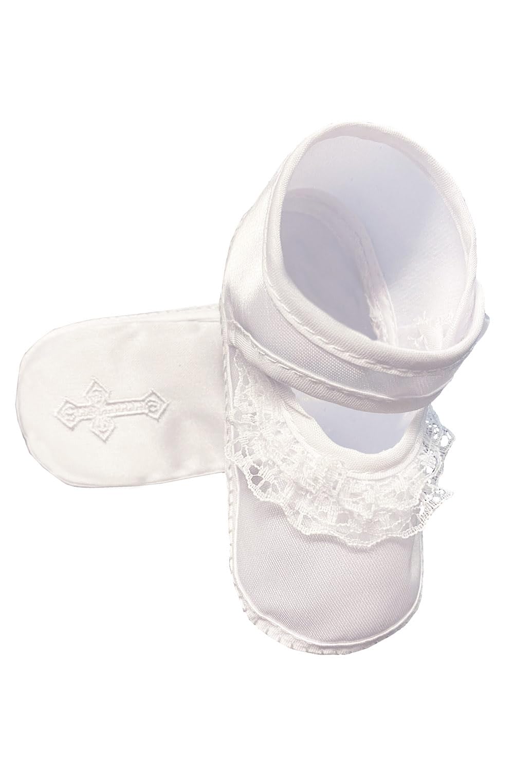 SWEA Pea & Lilli Baptism Shoes for Girls - White Baby Booties with Celtic Cross and Lace for Christening - Zapatos de Bautizo (Size 1)…
