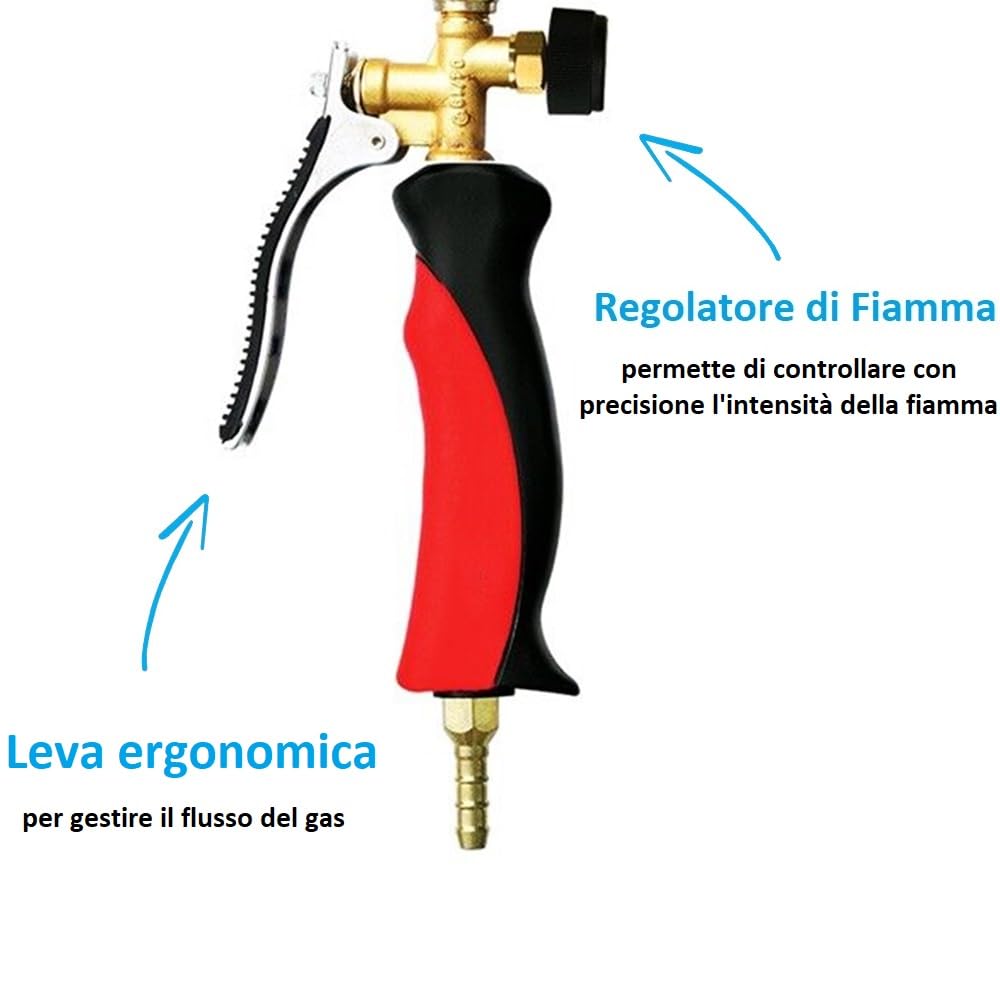 Paluplus Cannello per Saldature a Leva, lunghezza 60 cm, Bruciatore a Gas in Acciaio Zincato, Intensità di Fiamma Regolabile, Pistola per Asfalto, Guaina, per Sverniciatura, Potenza 35Kw -64L