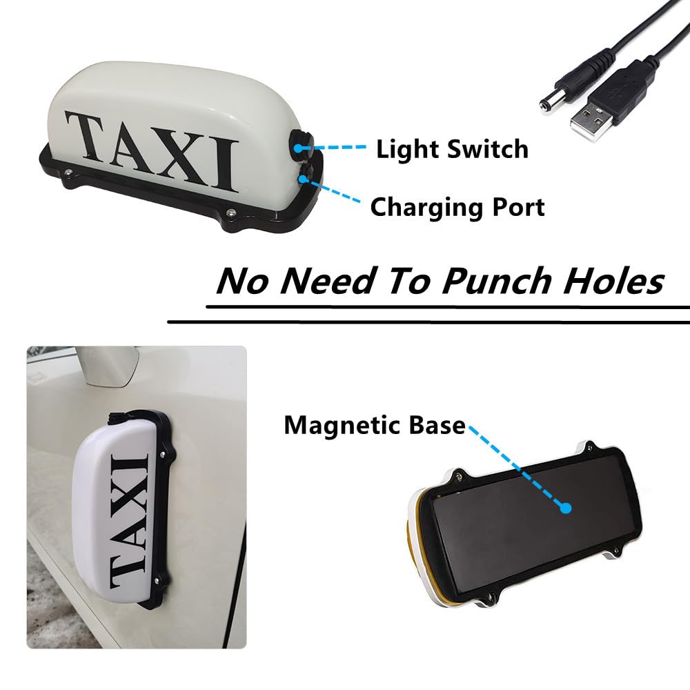 Luz De Señal De TAXI Para Techo De Coche, Luces De TAXI Recargables, Iluminación De TAXI Impermeable Sellada Con Base Magnética, Luz De Señal De TAXI AZUL/ROSA/VERDE/BLANCO (WHITE)