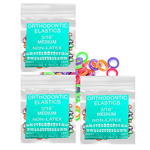 Neon Non-Latex 3 Packs 300 Counts Medium 3/16Inch Intraoral Elastic Bands Orthodontic Elastics Dental Rubber Bands Made In Us (Medium [4.5Oz], 3/16Inch, 4.7Mm) #TOP15