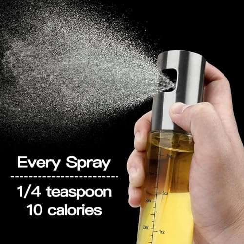 Image of Refillable stainless steel Olive Oil Sprayer bottle with funnel - 100ml Glass Cooking Oil Spray Bottle for Air Fryer, Salad & Baking