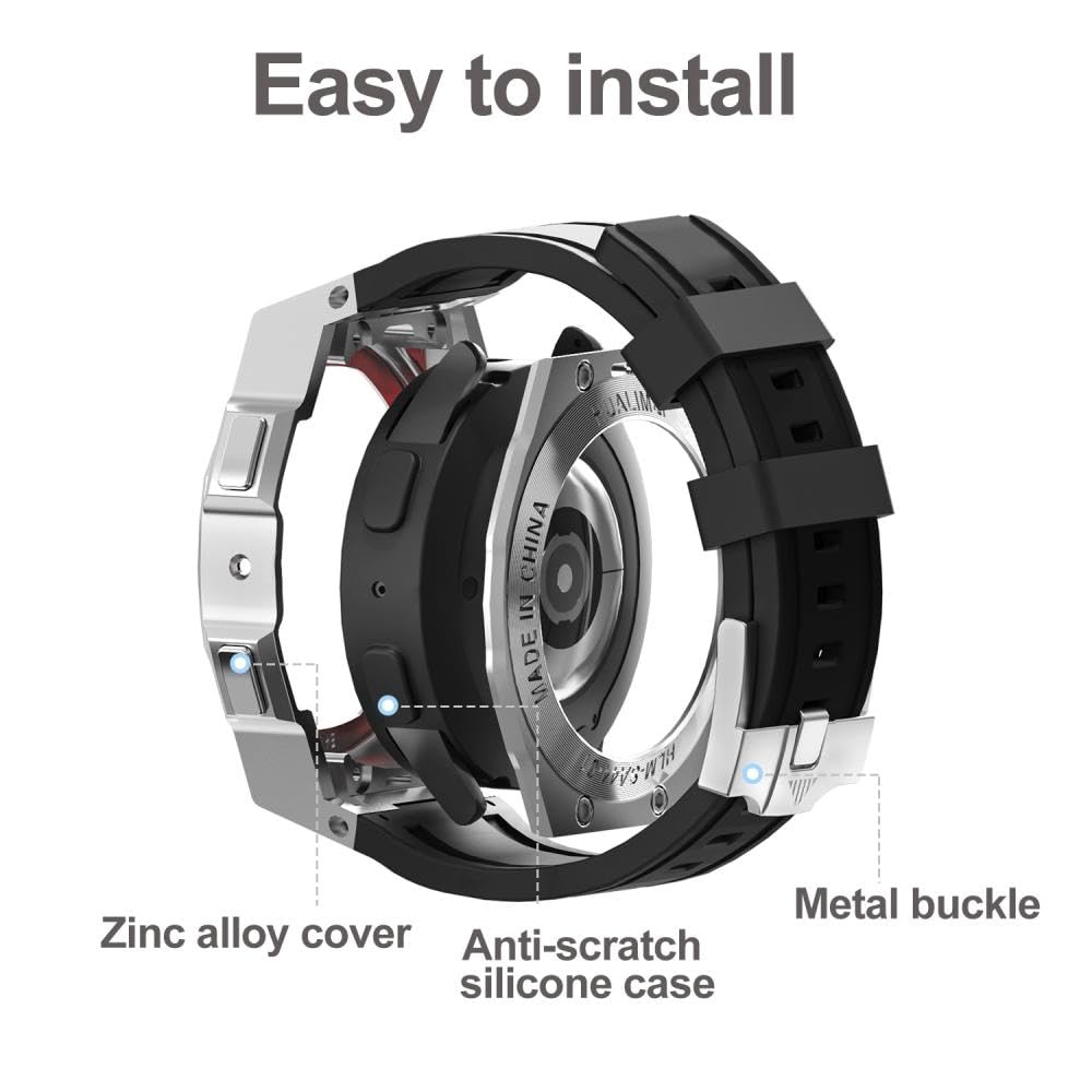 Kit de modification de boîtier en métal diamant avec bracelet en silicone pour Samsung Galaxy Watch 6 5 4 40 mm, bracelet de luxe