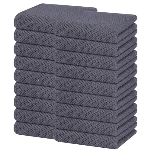 Image of Homaxy 100% Cotton Waffle Weave Kitchen Dish Towels, Ultra Soft Absorbent Quick Drying Cleaning Towel, 13 x 28 Inches, 18-Pack, Dark Grey