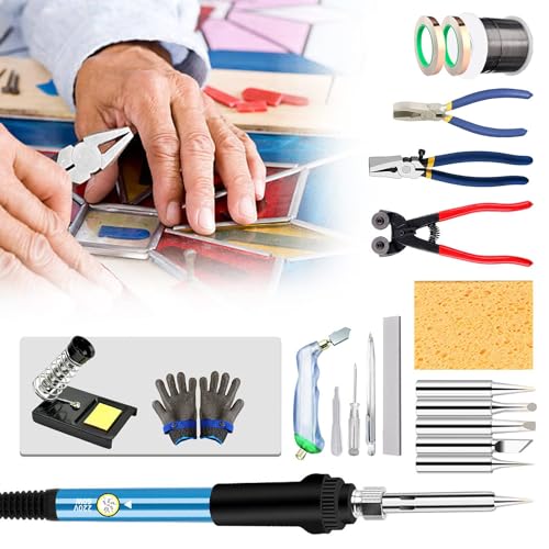 Kit de Vitrail Professionnel Ensemble de Démarrage, avec Ensemble d'Outil de Découpe de Verre,...