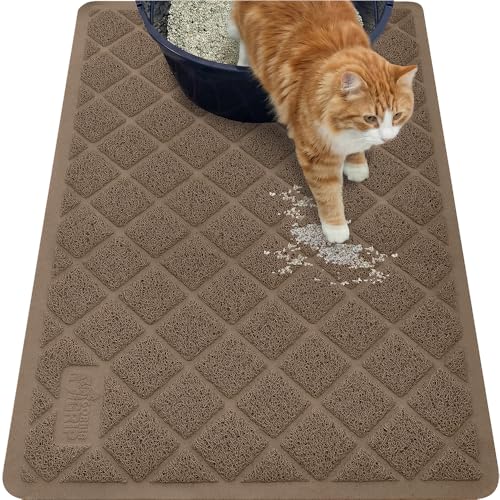 Image of GORILLA GRIP Cat Litter Box Mat, 35x23, Cushioned Coil Mesh Litter Trapping Mats, Scatter Control Supplies for Less Mess, Phthalate Free, Ultra Deep Catch Grooves, Rinse or Vacuum to Clean, Brown