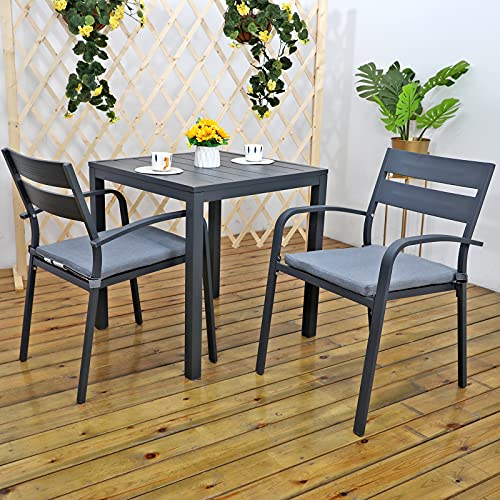 Soleil Jardin 3-Piece Patio Bistro Set Aluminum Patio Table and Chairs with Cushion Outdoor Dining Table Set, Dark Grey Finish & Grey Cushion Soleil Jardin 3-Piece Patio Bistro Set Aluminum Patio Table and Chairs with Cushion Outdoor Dining Table Set, Dark Grey Finish & Grey Cushion