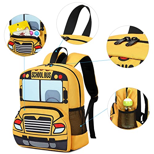 Kids Backpack for Boys Girls Preschool Bookbags 3D Cartoon Daycare Toddler Bags (Yellow bus)2