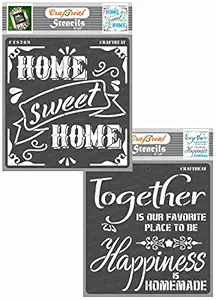 Home Quote Stencils for Craft and Art - Home Sweet Home and Happy Together (2Pcs) - Size: 6X6 Inches (2 Pcs)- Home Sweet Home Stencil for Painting on Canvas - Family Quotes Stencils