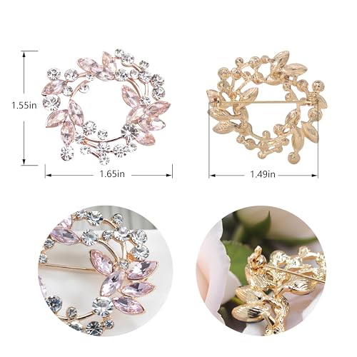 Image of Gyn&Joy Clear Crystal Rhinestone Floral Wreath Pin Brooch BZ005