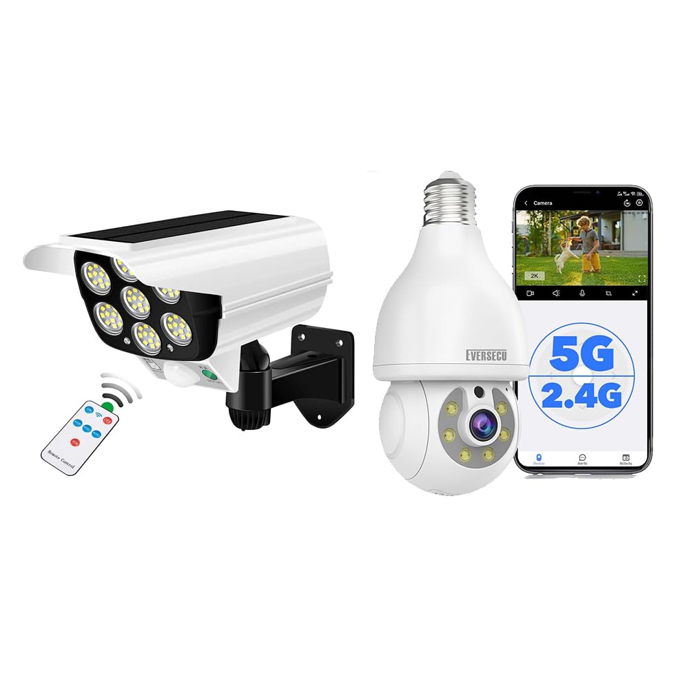 EVERSECU 1pcs Solar Spotlight + 1pcs Light Bulb Security Camera