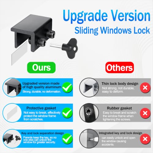 Image of ZRFCXE Window Locks, 4 Pack for Horizontal & Vertical Sliding Windows