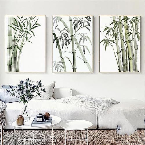 Affiche aquarelle bambou moderne WBYZAC lot de 3 toiles botaniques sans cadre 50x60cm pour bureau