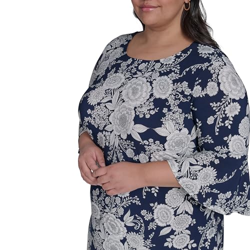 Image of Tommy Hilfiger Women's 3 /4 Bell Sleeve Jewel Neck Sheath Mini Dress