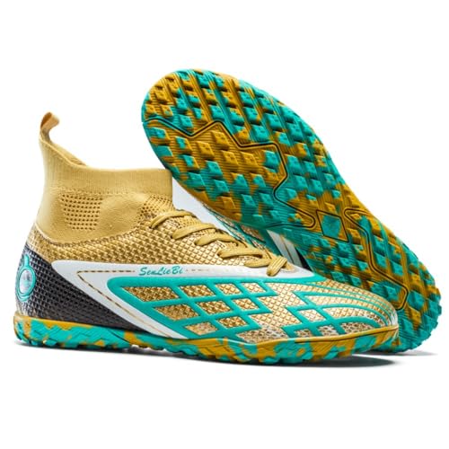 Botas de Fútbol Hombre Mujer Altas Tacones TF - Zapatos de Fútbol Indoor con Suela Antideslizante, Red Transpirable para Entrenamiento y Partido en Suelo Duro