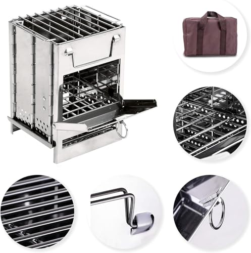 Wood-Burning-Camp-Stove-Camping-Stove-Folding-Camp-Mini-Stove-Rocket-Stove-Folding-Stove-Portable-Backpacking-Stainless-Steel-Light-Folding-Stove-for-Outdoor-Tent-Camping-Picnic-BBQ