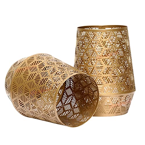 Image of TIED RIBBONS Set of 2 Antique Gold Metal Tealight Candle Holder Stand - Christmas Decorations Items for Home Decor Table Xmas Gift Items (Gold, 20.2 cm X 11.4 cm)