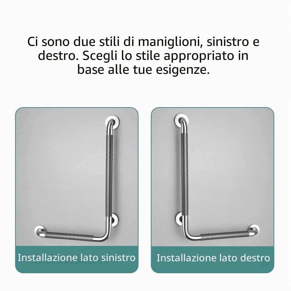 Maniglioni di Parete,Maniglione di Sicurezza a L in Acciaio inox per Bagno,Capacità di Carico 300 kg,Superficie AntiscivoloManiglione di Sicurezza per Doccia per Anziani(Size:70x50cm,Color:grey-left)