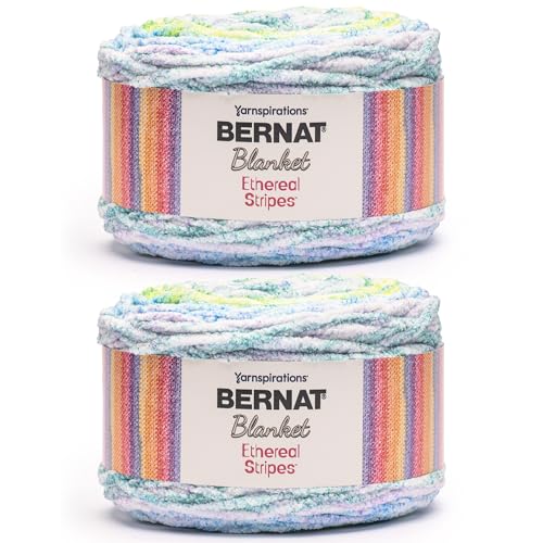 Image of Bernat Blanket Ethereal Stripes Parakeet Yarn - 2 Pack of 300g /10.5oz - 100% Polyester - #6 Super Bulky - 220 Yards - Knitting /Crochet