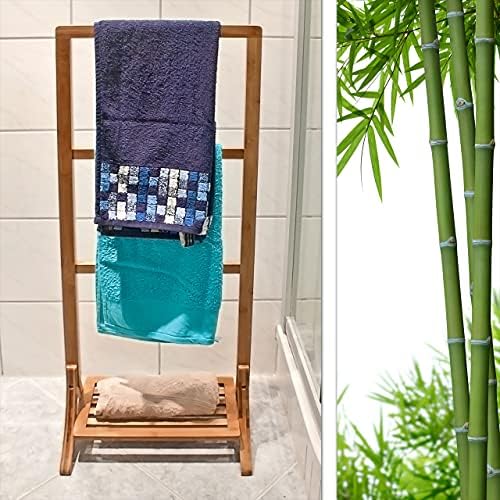 Relaxdays Standing Bamboo Towel Holder, 40 x 105 x 27 cm, 3 Rails and 1 Shelf, Clothes Stand, Natural Brown