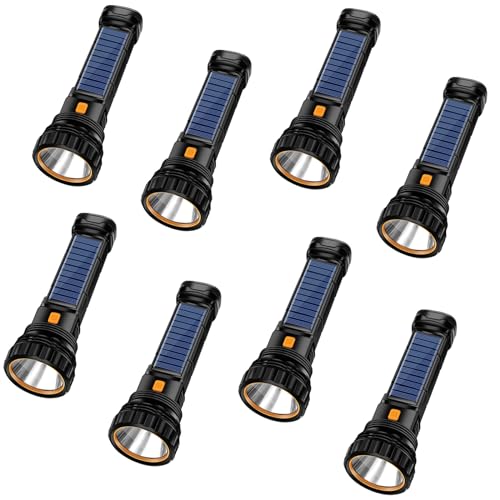 Image of E-SHIDAI Solar /Rechargeable Multi Function 1000 Lumens LED Flashlight, with Emergency Strobe Light and 1200 Mah Battery, Emergency Power Supply and USB Charging Cable, Fast Charging (8PC)