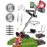 Weed Wacker Electric Cordless, 24V Weed Eater Battery Operated, 800W Brush Cutter with 2 4.0Ah Batteries, Lightweight Grass Trimmer with 3 Types of Cutting Blades for Lawn Yard