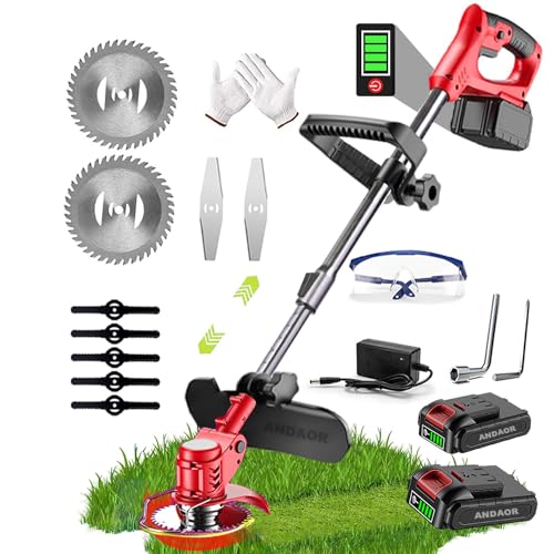 Desbrozadora inalámbrica eléctrica de alta resistencia con hoja de metal inalámbrica de 24 V, cabezal ajustable y mango telescópico, cortadoras de césped, con batería y cargador adecuado para césped