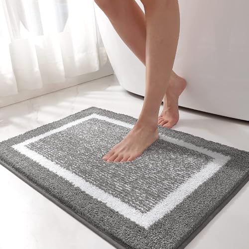 Image of GAVI Home Decor Bath Mat for Bathroom, Anti-Slip Bath mat & Door Mat for Bathroom, Bedroom, Kitchen (60 x 40 CM) (Grey Mar White Border)