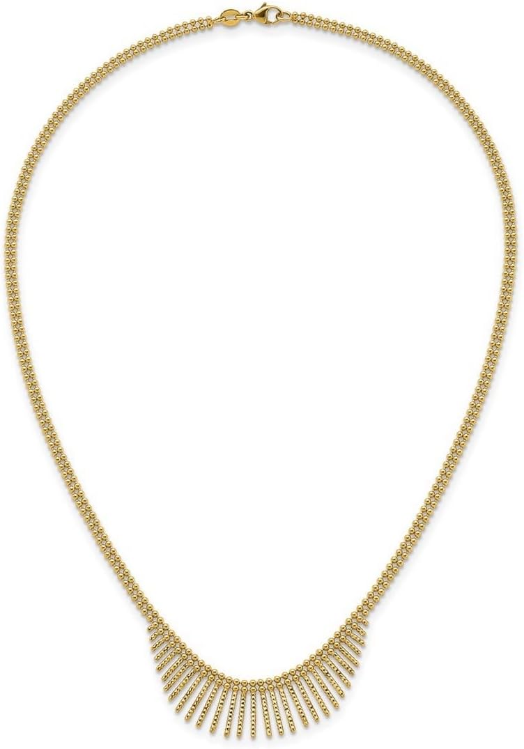 JewelryWeb 56mm 14k Solid Yellow Gold Polished and Textured 2 Strand Multi Dangle Necklace 17 Inch Strand Necklace for Women