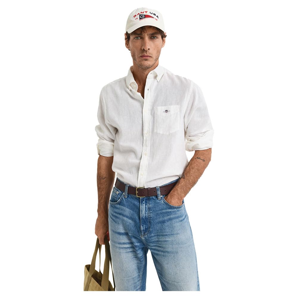 GANT Men's Reg Cotton Linen Shirt, White, M
