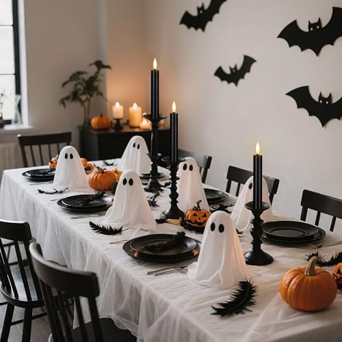 Image of Black Flameless Taper Candles with Remote, 6.4 Inch Halloween Candlesticks, Plastic Short LED Candles for Home Party Festival Decor, 6 Pack