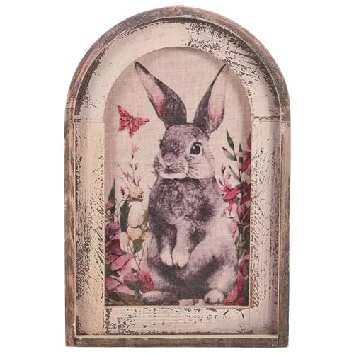 QGEIB 11.8 * 7.8 * 0.78Inch Bunny Photo Frame,French Country Decor,Bunny Vintage French Decor,Rabbit Wooden Country Wall Art for Home and Easter Decoration (B)