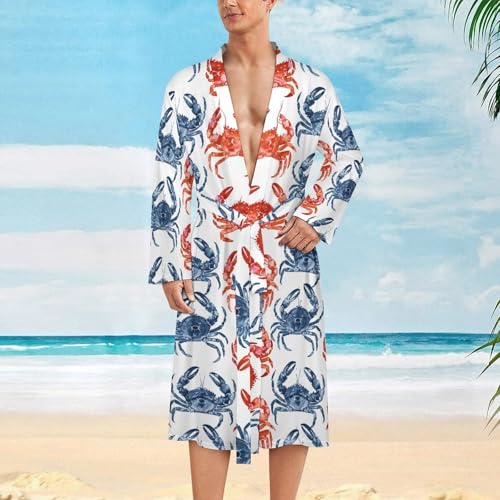Crab And Red Lobster Funny Men's Robe Novelty Soft Lightweight Bathrobe Long-sleeve Spa Robes2