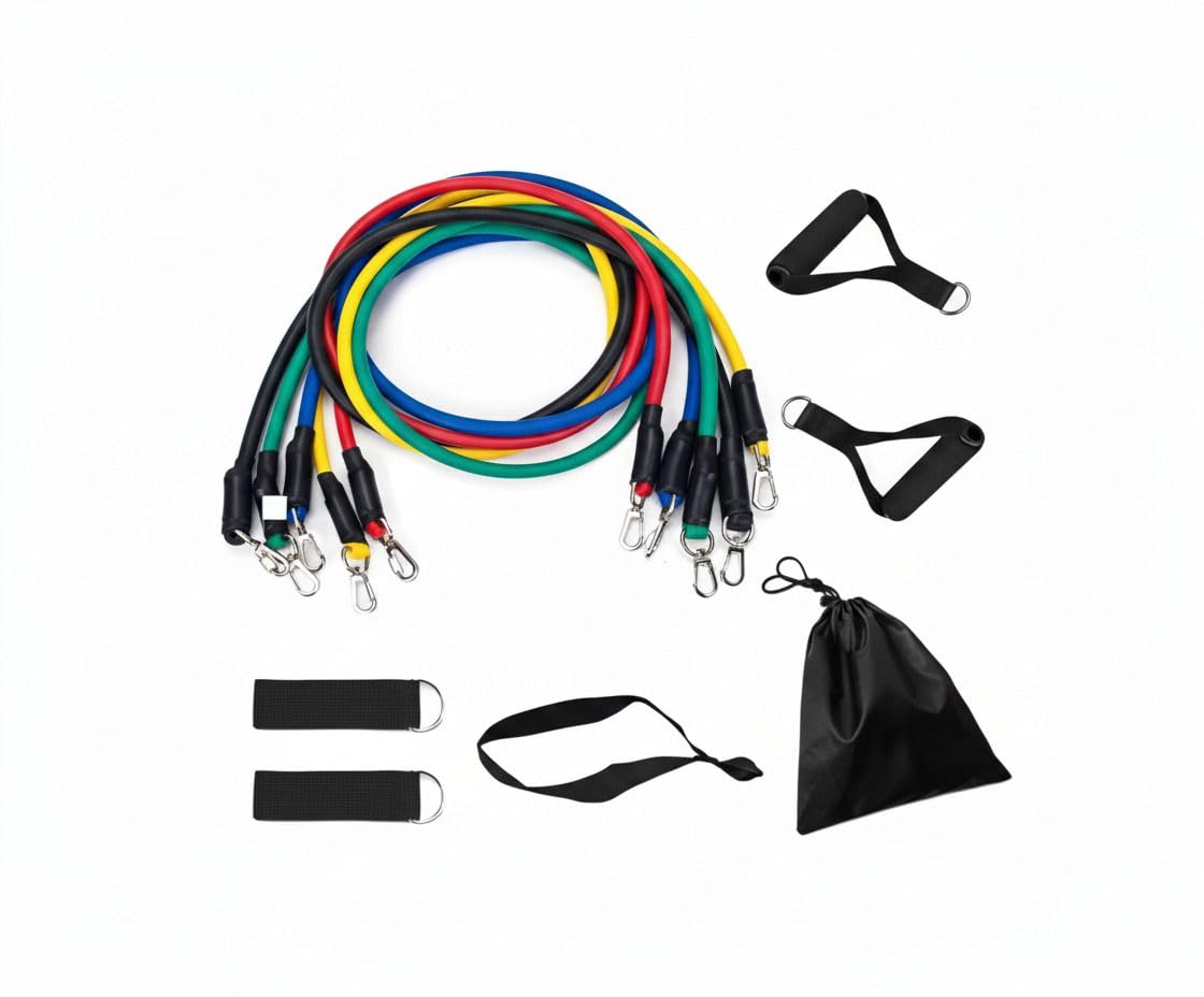 Resistance Bands Set, 11 Piece Tube Exercise Bands with Handles, Ankle Straps, Door Anchor and Carry Bag, Multi-Color-image-48