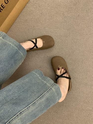 Vintage Ballet Flats Shoes for Women Cute Cross-Strap Round Toe Ballerina Flats Comfortable Low Heel Mary Janes Shoes2