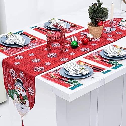 Christmas Place Mats Table Runners Embroidered Set Christmas Snowman Tablecloth Christmas Decorations for Table Mats (Table Runner(1+4))