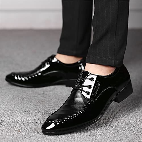Fashion Summer and Autumn Men Leather Shoes Pointed Toe Low Heeled Solid Black Stitched Lace Up Real Leather Shoes (Black, 8.5)3