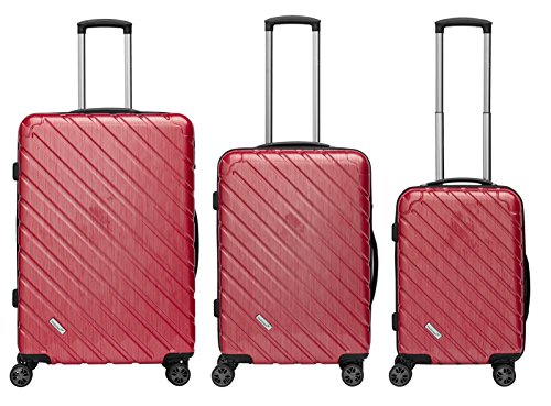 Packenger Kofferset - Vertical - 3-teilig (M, L & XL), Rot-Metallic, 4 Rollen, Koffer mit TSA- Schloss und Erweiterungsfach, Hartschalenkoffer (Polycarbonat), glänzend