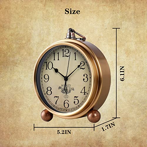 Justup Golden Table Clock, Retro Vintage Non-Ticking Table Desk Alarm Clock Battery Operated Silent Quartz Movement Hd Glass For Bedroom Living Room Indoor Decoration Kids (Arabic) #TOP7