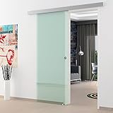 Glasschiebetür 900x2050 mm Klarglas Levidor Basic-System komplett Alu-Laufschiene und Edelstahl-Muschelgriffen Schiebetür aus Glas für Innen  Sicherheitsglas