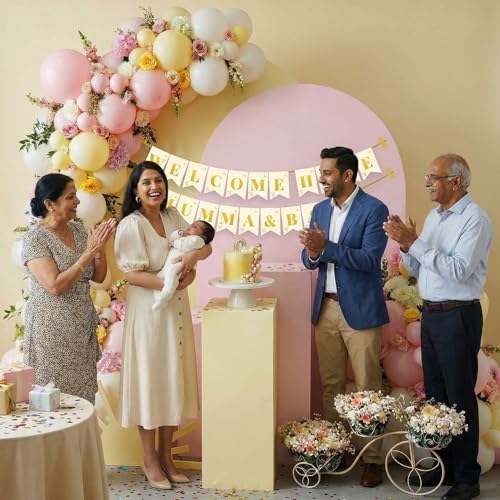 Image of Party Propz Welcome Baby Girl Decoration Kit - 32 Pcs Welcome Home Mumma & Baby Banner Set with Pastel Balloons, Naming Ceremony Decoration Kit (Cardstock, Latex)