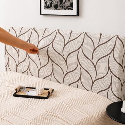 Image of HOMETHREADS Stretchable Velvet Headboard Cover | Soft, Dust-Proof & Wrinkle-Resistant Bed Back Protector | Fits Leather, Wooden & Fabric Bedsides | for 6ft to 6.5ft Beds (White Coffee, 178x65Cm)